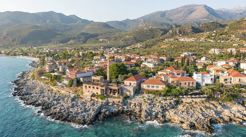Old town stone buildings in Kardamili Mani